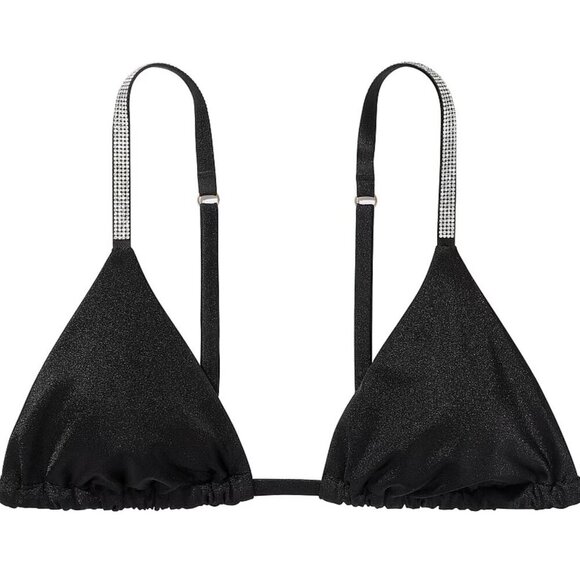 New! Victoria's Secret Swim Black Silver Shine Strap Triangle Bikini Top 4755 - Picture 1 of 8